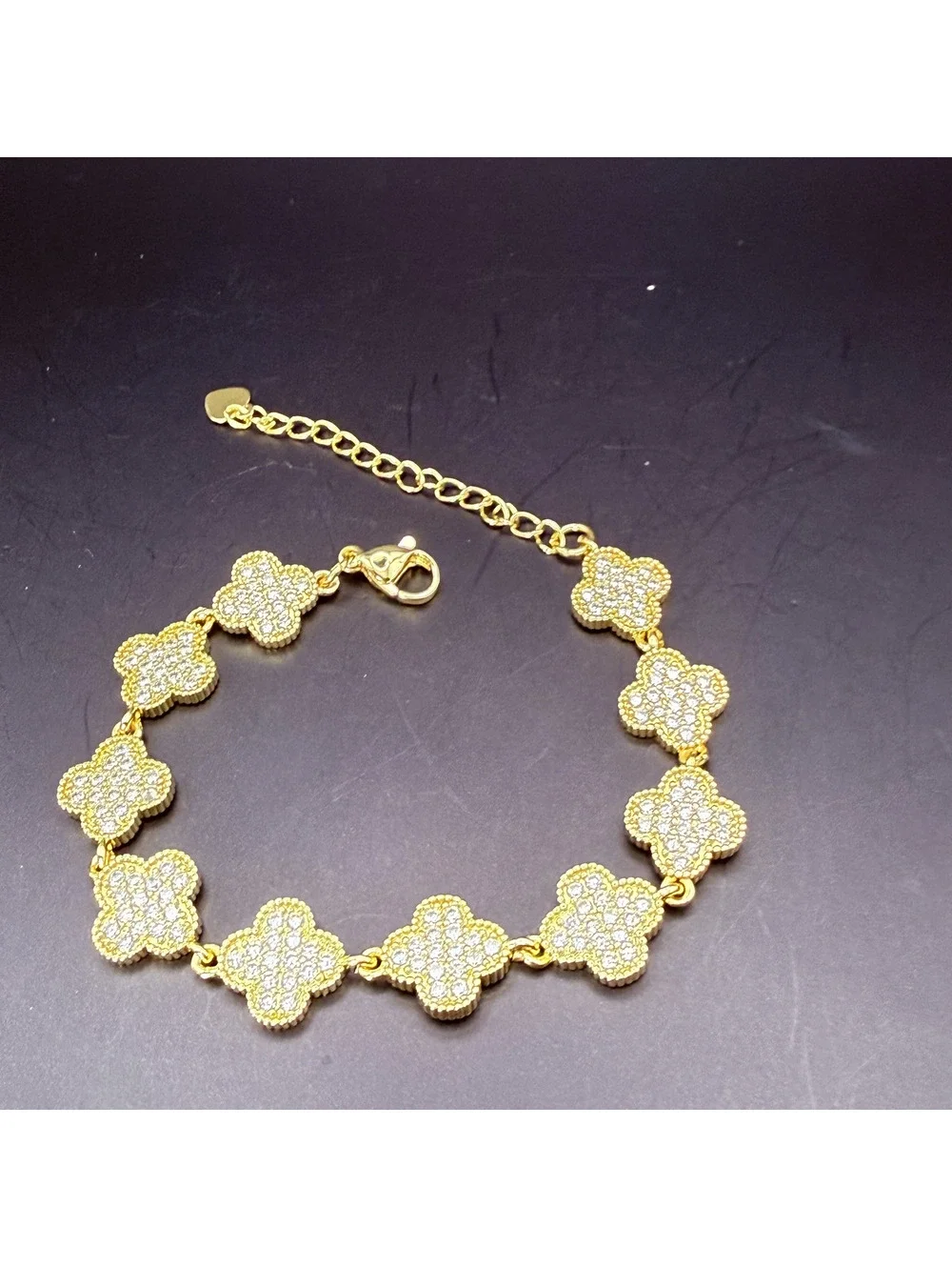candy+clover gold pave crystal clover gold tone station bracelet